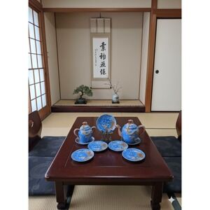 Vintage Kutani Moriage Dragon Ware Teapot Hand Painted Blue Orange Set Of 9